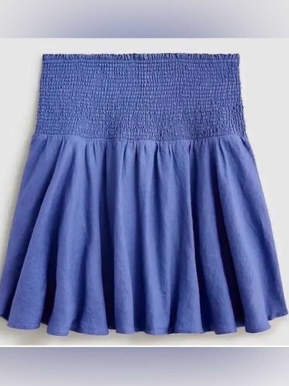 J. Crew Smocked-waist linen mini skirt in blue. Size Large Tall. LT